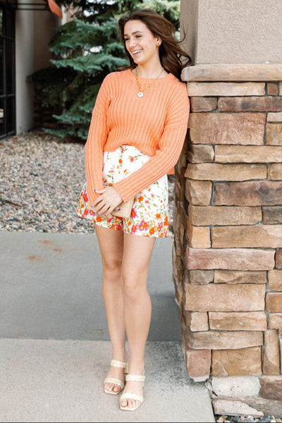 Andi Cropped Crew Neck Sweater, Cantaloupe