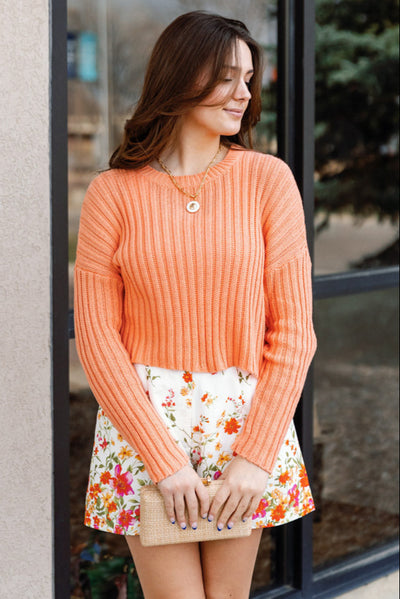 Andi Cropped Crew Neck Sweater, Cantaloupe