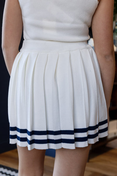 Livy Pleated Knit Skirt, White