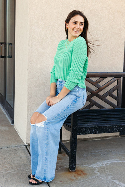 Andi Cropped Crew Neck Sweater, Green