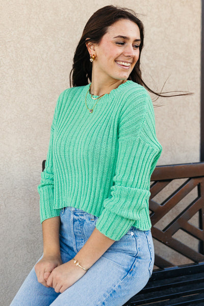 Andi Cropped Crew Neck Sweater, Green
