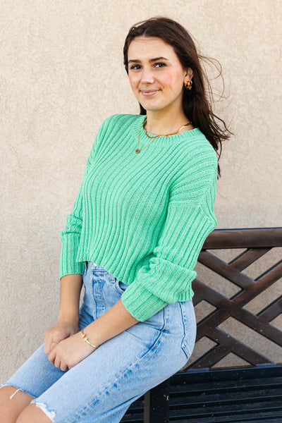 Andi Cropped Crew Neck Sweater, Green