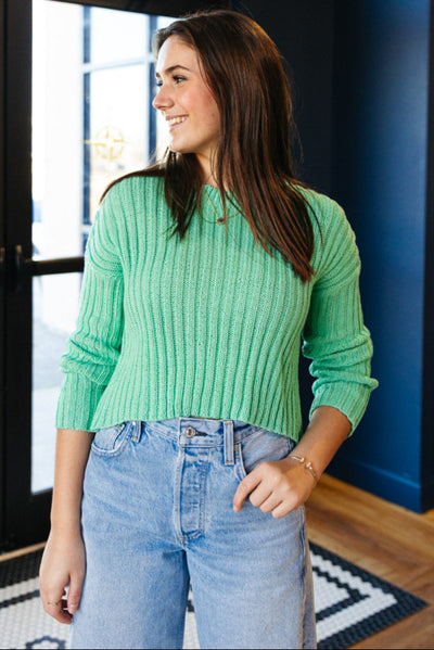 Andi Cropped Crew Neck Sweater, Green