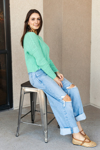 Andi Cropped Crew Neck Sweater, Green
