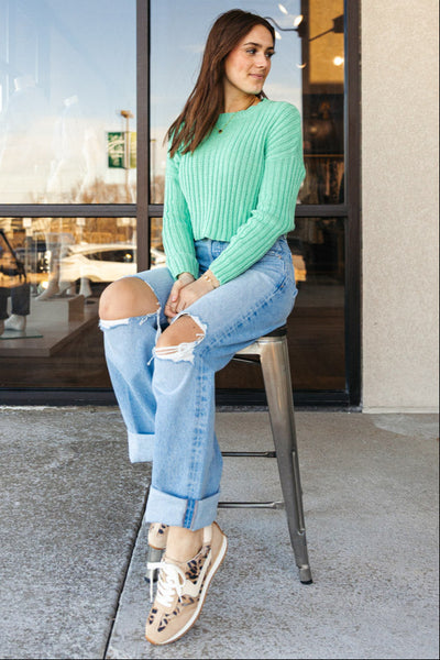 Andi Cropped Crew Neck Sweater, Green