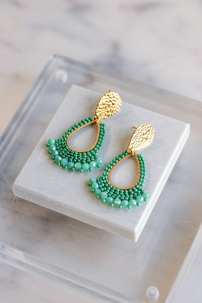Rue Tear Drop Earrings, Green