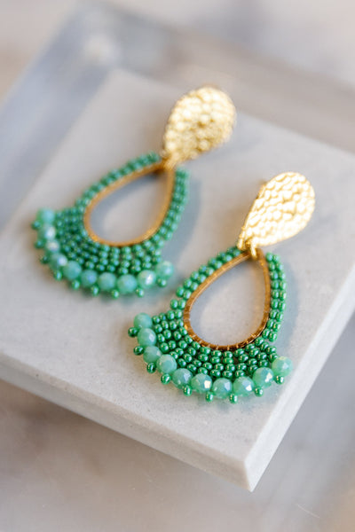 Rue Tear Drop Earrings, Green