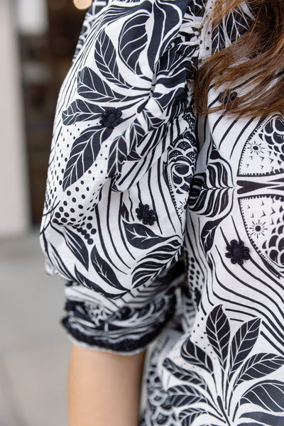Farm Rio Monochrome Elegance Scarf Print Blouse