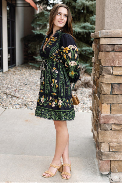 Farm Rio Black Flowers Arch Mini Dress