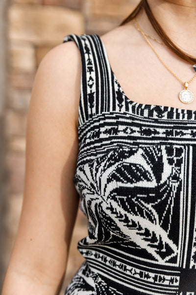 Farm Rio Monochrome Elegance Scarf Print Mini Dress