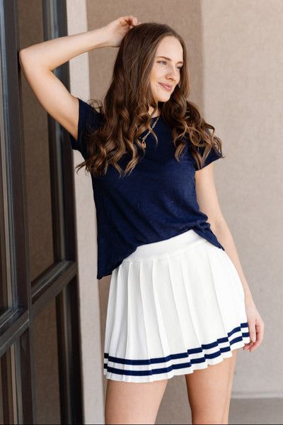 Livy Pleated Knit Skirt, White