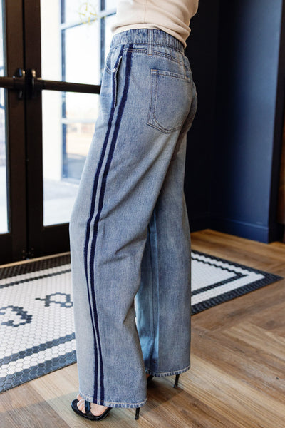 Rag & Bone Miramar Denim-Print Wide-Leg Track Pants