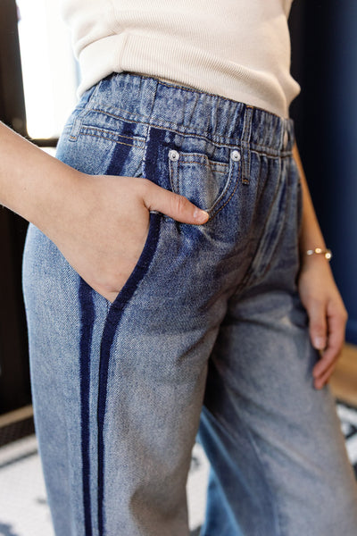 Rag & Bone Miramar Denim-Print Wide-Leg Track Pants