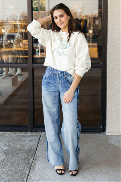 Rag & Bone Miramar Denim-Print Wide-Leg Track Pants