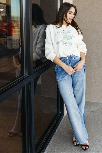 Rag & Bone Miramar Denim-Print Wide-Leg Track Pants