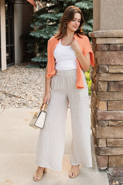 Capri Fold-Over Waist Linen Palazzo Pants