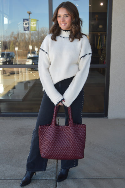 Esme Whip Stitch Trim Mock Neck Sweater