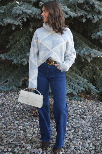 Hadley Turtle Neck Sweater, Blue Frost