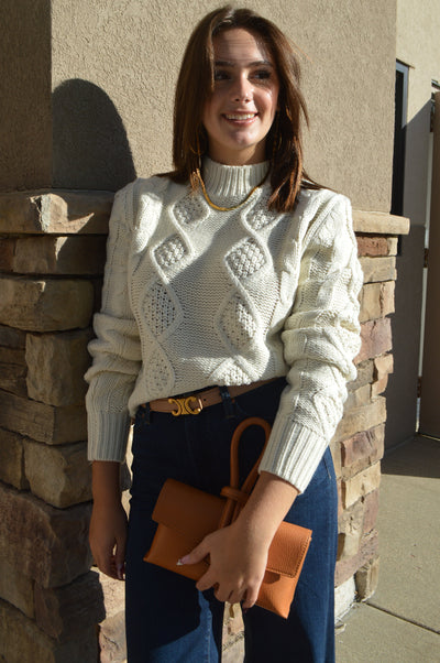 Nikki Cable Knit Mock Neck