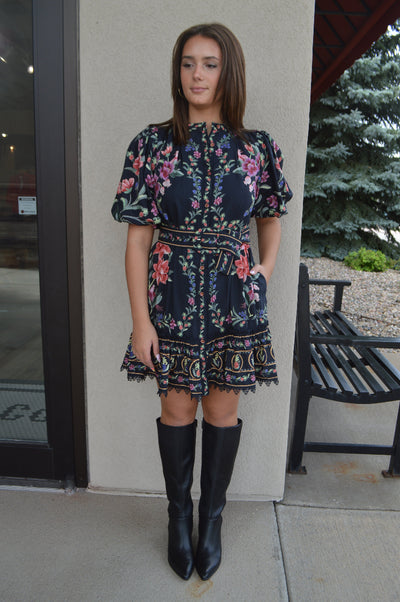 Farm Rio Belle Garden Black Mini Dress