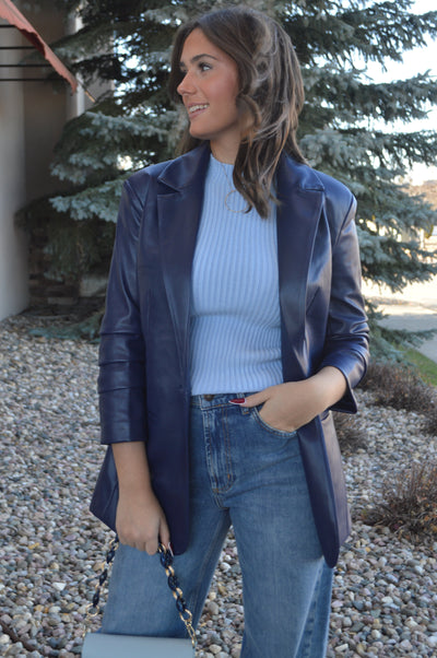 Claudia Ribbed Mock Neck Sweater, Sky Blue