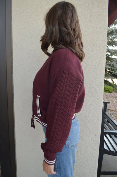 Chelsey Zip Front Sweater Jacket, Burgundy