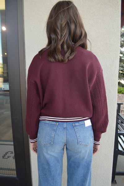 Chelsey Zip Front Sweater Jacket, Burgundy