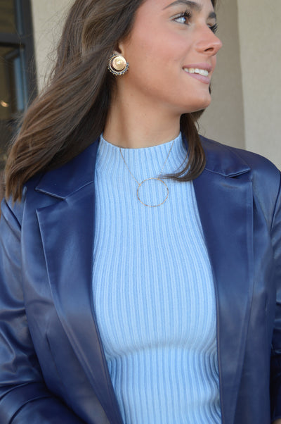 Claudia Ribbed Mock Neck Sweater, Sky Blue