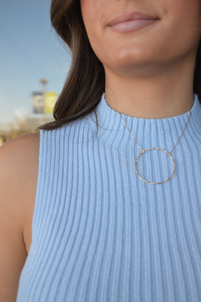 Claudia Ribbed Mock Neck Sweater, Sky Blue