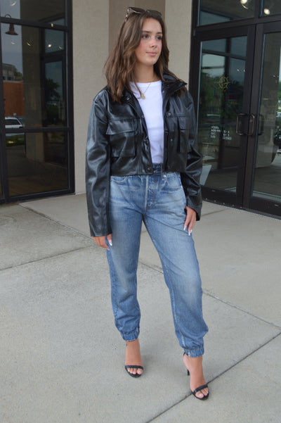 Quinn Cropped Faux Leather Jacket