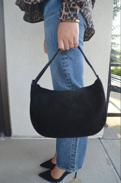 Charli Genuine Suede Hobo Handbag, Black