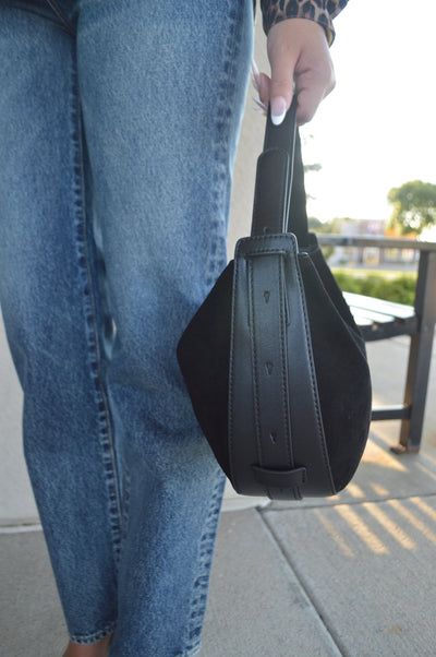 Charli Genuine Suede Hobo Handbag, Black