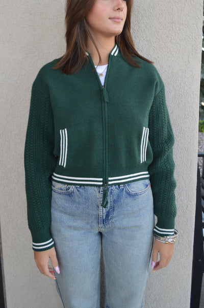 Chelsey Zip Front Sweater Jacket, Pine