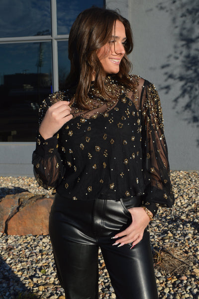 Farm Rio Embellished Tulle Lined Blouse