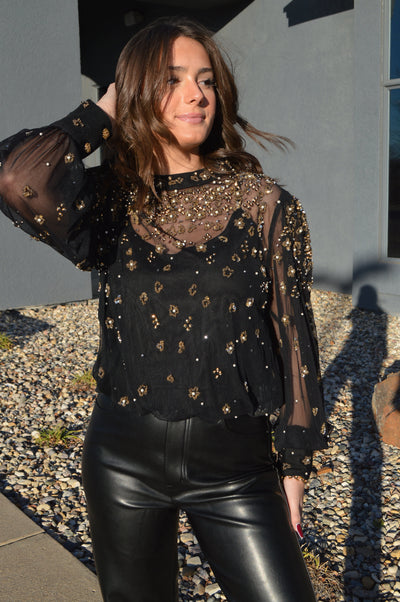 Farm Rio Embellished Tulle Lined Blouse