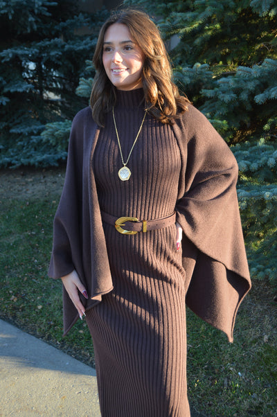 Ariana Ribbed Sweater Dress, Chocolate