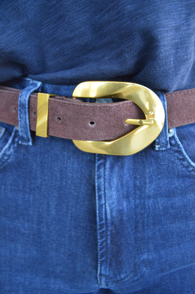 Pre-Order November Aggie Faux Suede Belt, Espresso