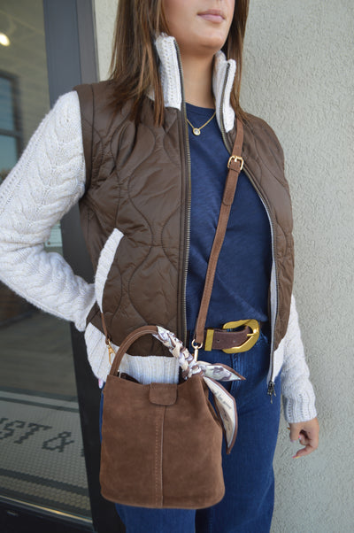 .Gabby Mini Faux Suede Bucket bag, Mocha