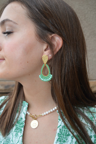 Rue Tear Drop Earrings, Green