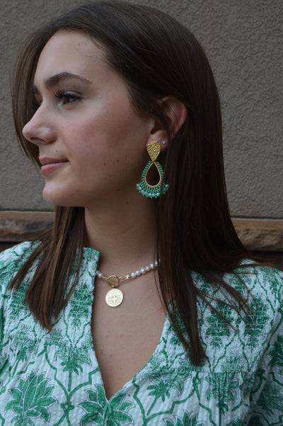 Rue Tear Drop Earrings, Green
