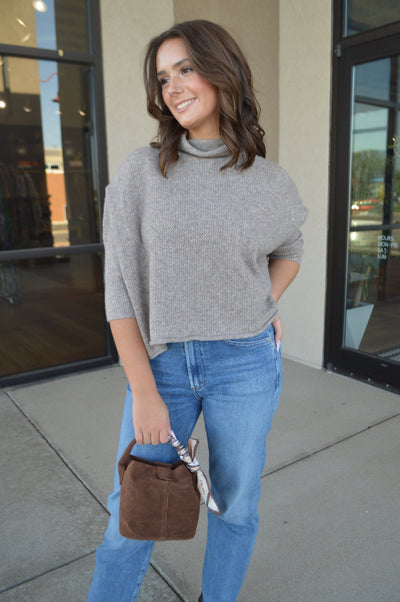 .Gabby Mini Faux Suede Bucket bag, Mocha