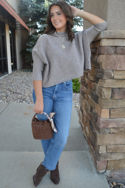 .Gabby Mini Faux Suede Bucket bag, Mocha