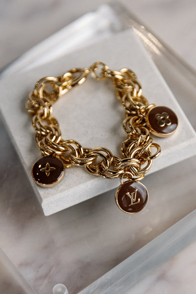 PRE-ORDER December Designer Toggle Clasp Triple Charm Bracelet, Brown