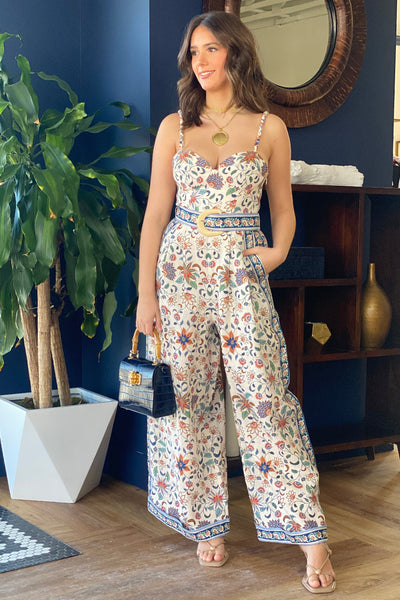 .Farm Rio Floral Delhi Tapestry Belted Jumpsuit