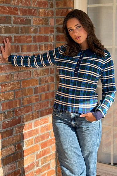 Campbell Plaid Ribbed Polo Sweater