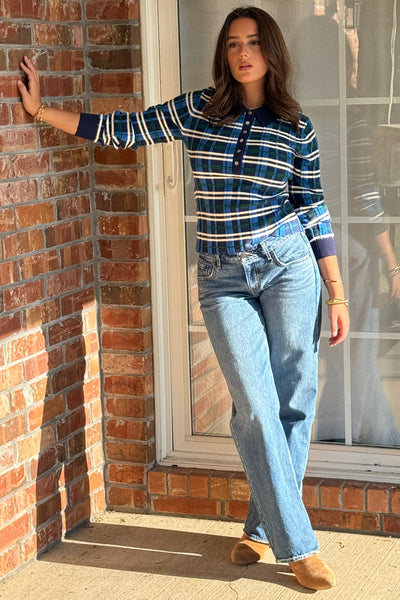 Campbell Plaid Ribbed Polo Sweater