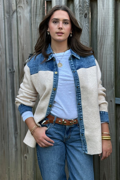 Jolene Denim & Sweater Shirt Jacket