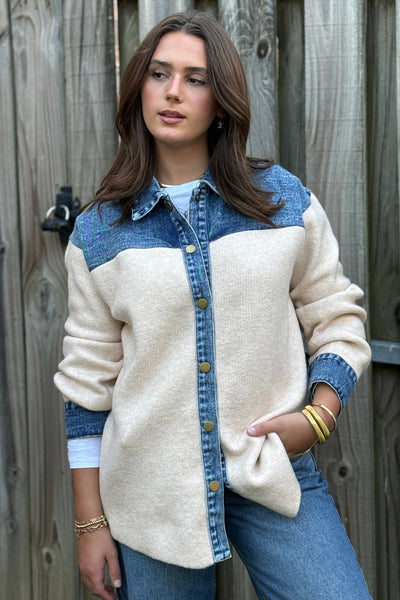 Jolene Denim & Sweater Shirt Jacket
