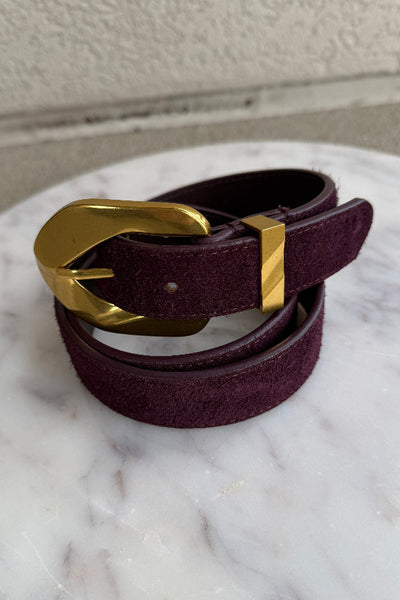 Aggie Faux Suede Belt, Chocolate Berry