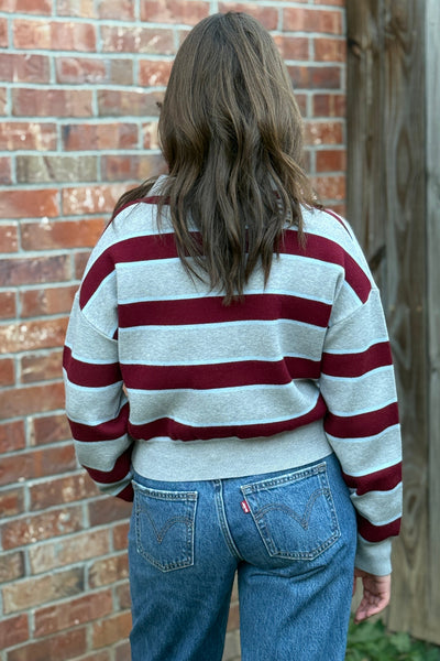 Quinn Rugby Stripe Polo Sweater, Burgundy